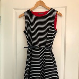 Blue vintage dress with waist belt